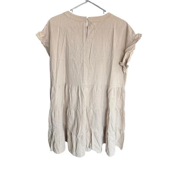 Adyson Parker Linen Blend Tiered Ruffle Sleeve Shift Babydoll Dress XL Boho Tan - Picture 5 of 10